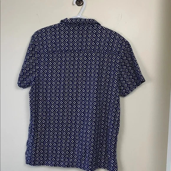 J. Crew Mens  100% Cotton Button Down Short Sleeve Shirt Blue w Black and White - Picture 5 of 9